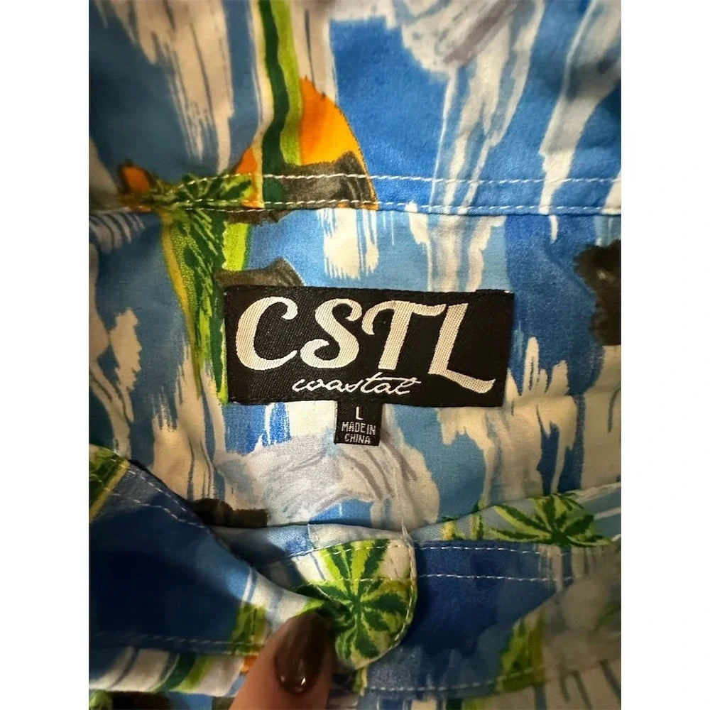 CSTL Men's Hawaiian Shirt L Tiki‎ Graphic Print Short Sleeve Casual